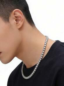 1件套水钻立方体朋克风男女通用项链手链套装，休闲日常佩戴 - 銀色 - 查看 1