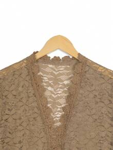 Áo khoác cardigan tay ngắn ren hoa trà mùa xuân - Màu Khaki - Xem 5