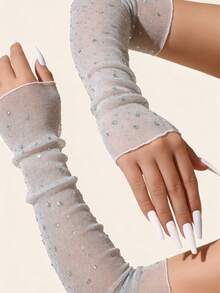 1 双女士亮片蕾丝袖套，轻盈防紫外线亮片拼接 - A - 查看 5