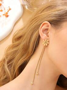 一对优雅雏菊流苏吊坠耳环，适合女性日常佩戴、度假、约会、订婚等场合。 - 金黃色 - 查看 5