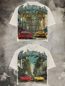 Double-Sided Printing (220 Cotton T-Shirt) Men's Y2K Tee - American Street Style! Godspeed Retro Racing Culture And American Street Style Print T-Shirt,American Hardcore Style, Short Sleeves Graphic Tee,Camisetas Para Hombre,Black Graphic Tee,Suitable For Young Men To Wear Casually. - 白色 - 查看 1