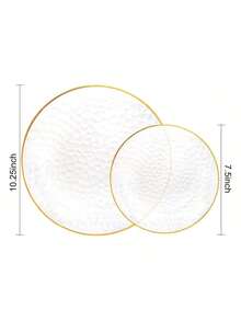 50pcs/Set Transparent Gold Rim Hammered Round Plates, 10.25 Inch Large Plate, 7.5 Inch Plate, Reusable And Easy To Clean Lovely Dinnerware, Suitable For Weddings, Birthday Parties, Family Gatherings, Outdoor Team Building, Schools, Back To School Events - View 1