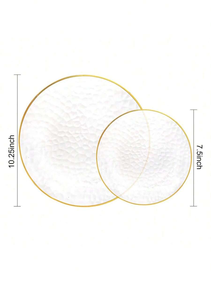 50pcs/Set Transparent Gold Rim Hammered Round Plates, 10.25 Inch Large Plate, 7.5 Inch Plate, Reusable And Easy To Clean Lovely Dinnerware, Suitable For Weddings, Birthday Parties, Family Gatherings, Outdoor Team Building, Schools, Back To School Events - View 1