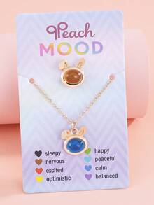 2pcs/Set Girls' Temperature Sensitive Color Changing Cute Rabbit, Angel, Heart, Flower Pendant Necklace And Ring Jewelry Set, Holiday Gift - Multicolor - View 14