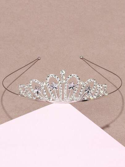 1件优雅皇冠发箍，公主皇冠头饰，镶嵌水钻五角星，服装配饰