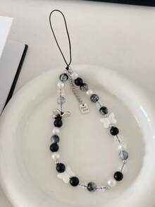 1件优雅水墨蝴蝶手机挂绳，黑白釉面吊坠 - 彩色 - 查看 5