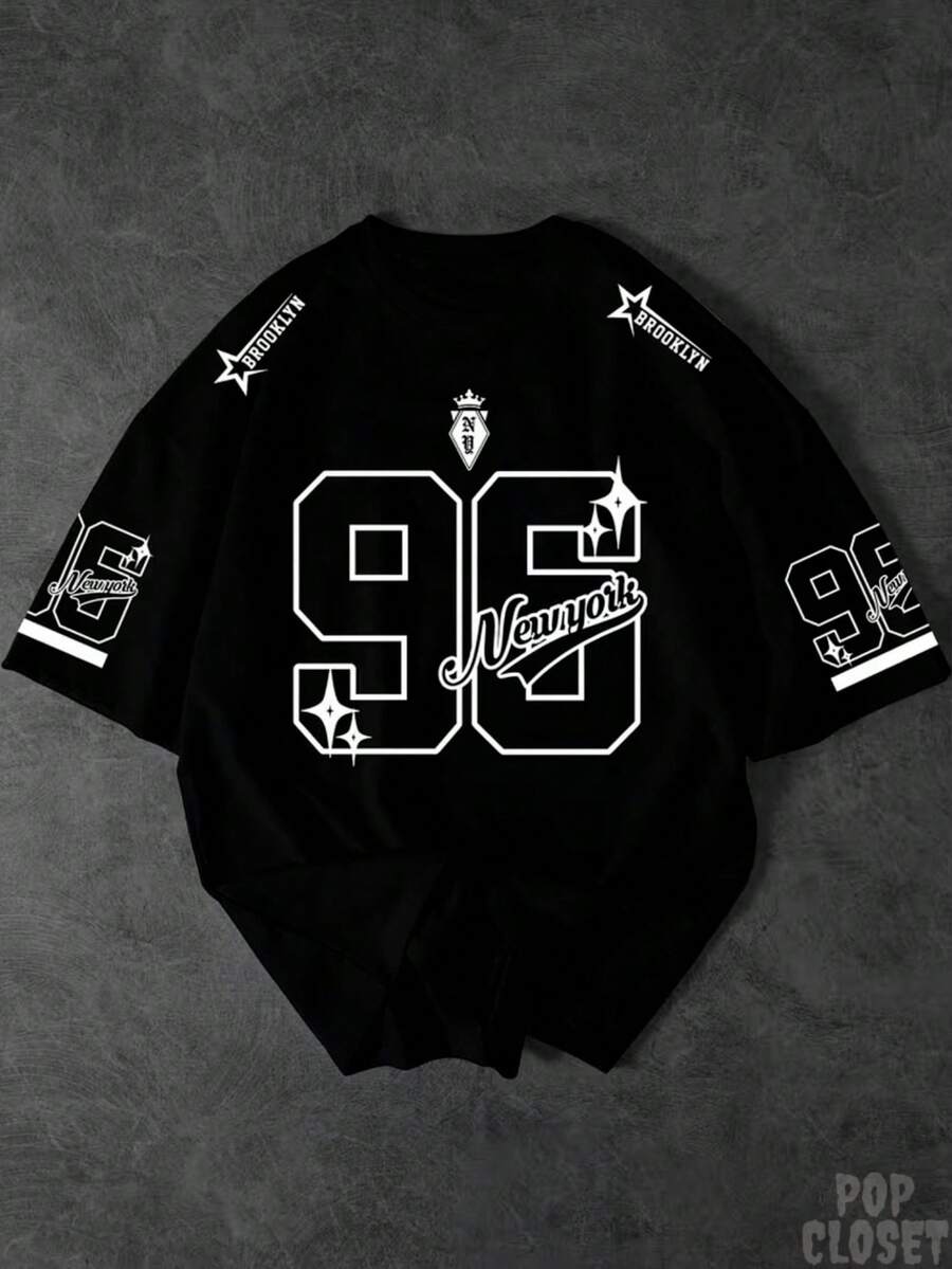 Brooklyn 96 New York Stars Unisex T-Shirt, 100% Cotton, New Release, Premium Casual Style - 黑色 - 查看 1