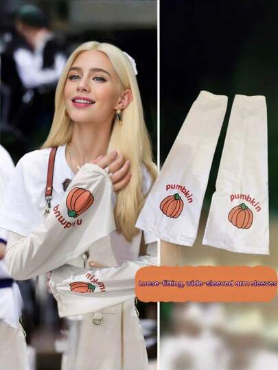 Fashionable Cartoon Print Ice Silk Thin Arm Sleeves For Women, Loose Plus Size, Comfortable Breathable Sun Protection Sleeves Suitable For Spring/Summer Driving, Cycling, Beach Wear To Block UV