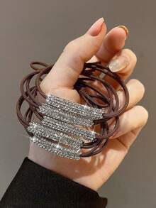 5 piezas/10 piezas Lazos de pelo con diamante de imitación de lujo, scrunchies elegantes, bandas de pelo minimalistas y versátiles de alta elasticidad - Multicolor - Ver 10