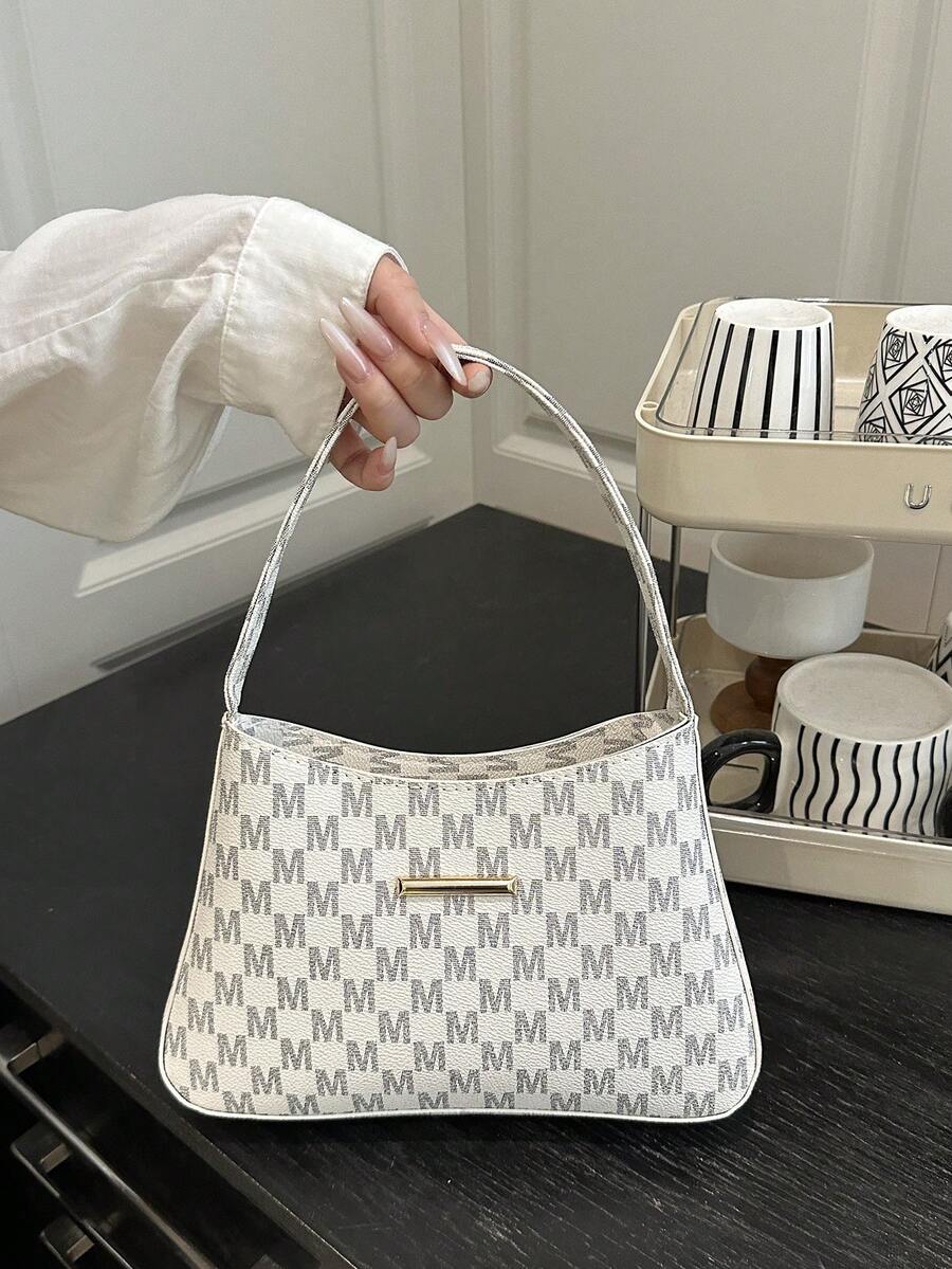 Fashion Letter Print Handbag Shoulder Bag, Casual Versatile Underarm Bag For Women - White - View 1