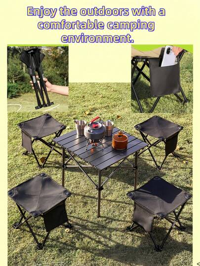 1 pieza Silla plegable de metal ligera, taburete portátil para camping y pesca, soporta hasta 300 libras, adecuado para camping, pesca, mochilero, al aire libre, viajes, senderismo, picnic