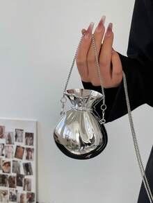 1个金色手拿包，女士迷你钱包，花瓶造型零钱包，金色钱包，金色高跟鞋装饰，情人节礼物，耳机造型斜挎包，链条肩带单肩包，独特晚宴手拿包 - 銀色 - 查看 1