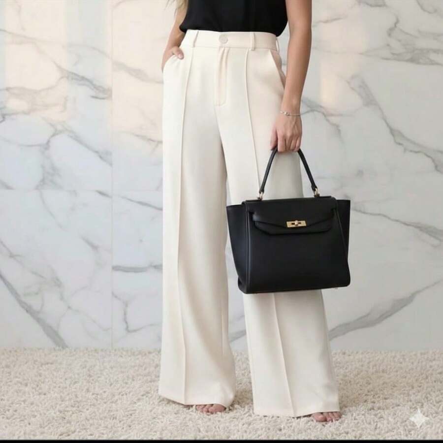 Women's Duna Wide-Leg Pants With Premium Fabric Lining. - White - View 1