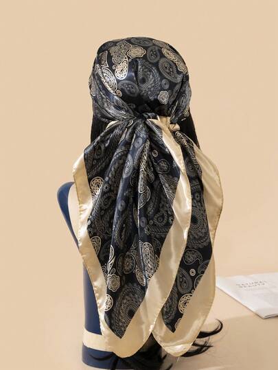 1条90厘米印花围巾/头巾，女士时尚配饰，适合海滩、度假和日常生活，为您的装扮增添亮点。