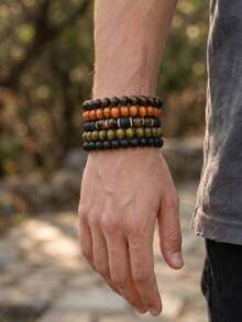 5件套波西米亚风个性化虎眼石串珠手链，适合男士日常佩戴 - 彩色 - 查看 2