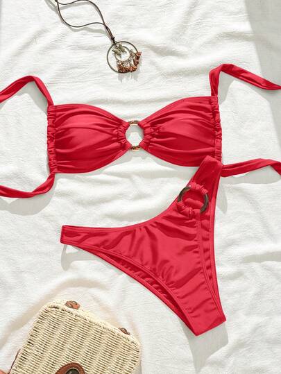 Women's Casual Vacation Beach Party Elegant Sexy Solid Color Textured Fabric New Winter Swimsuit Summer