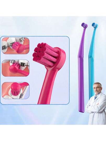 3/2/1 Pcs Small Round Head Toothbrush, Small Brush Head Easy To Clean Hard-To-Reach Areas. Small Brush Head Suitable For Cleaning Hard-To-Reach Areas Of Orthodontic Teeth. Adult Soft Bristle Toothbrush, Individually Packaged, Reusable Oral Hygiene Brush.