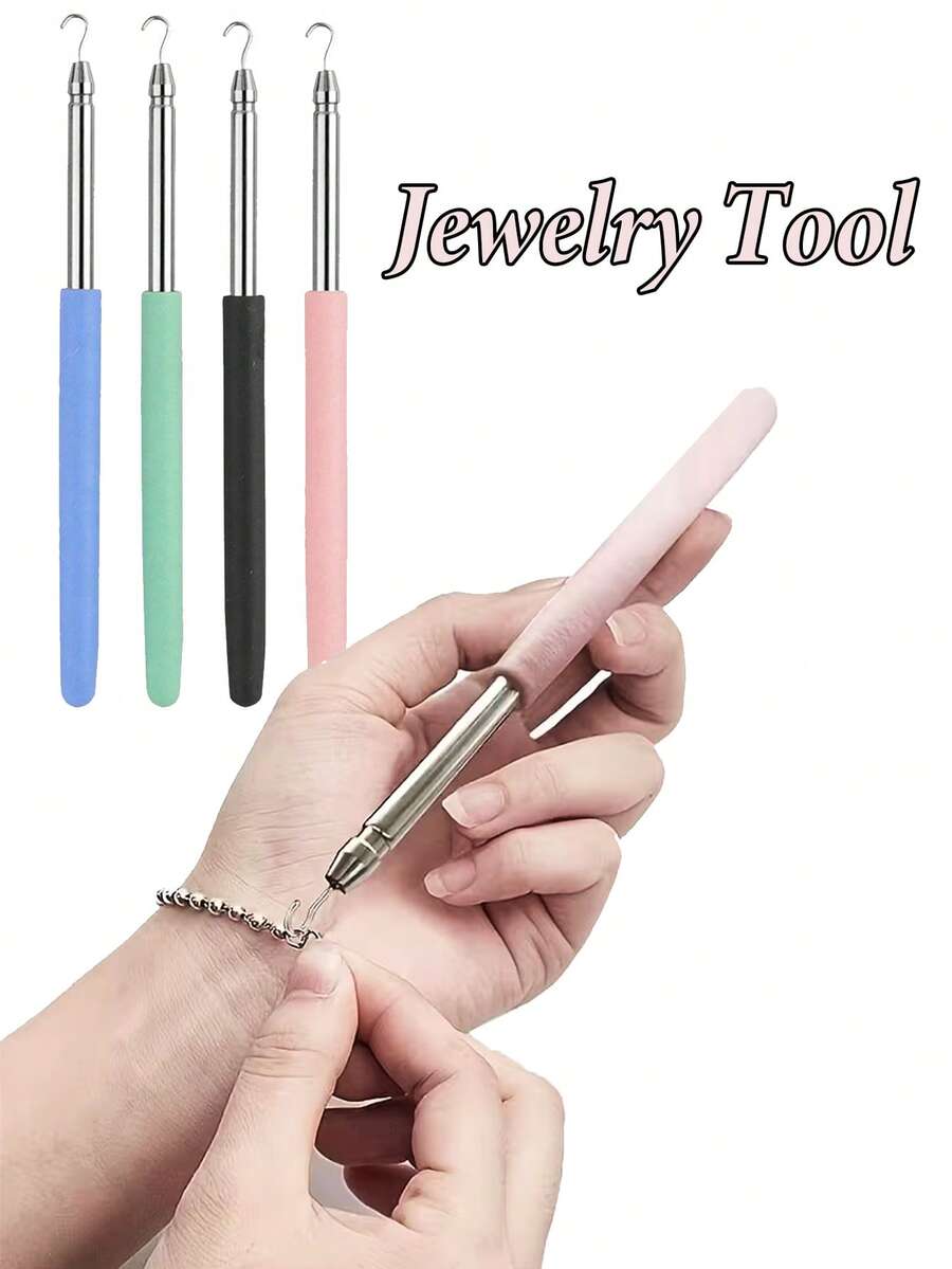 不锈钢首饰工具 - 多功能手链项链钩，符合人体工学的手柄设计，耐用的金属扣环，易于开合，适用于手链、项链、耳环和各种首饰。