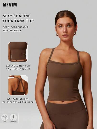  MFVIM Women's Nude Feeling Racerback Sports Tank Top, Criss-Cross Back Design Breathable Comfortable Casual Activewear, Suitable For Outdoor Running, Cycling, Pilates, Yoga, Gym Workout, Versatile Sports Bra