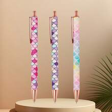 3pcs Vibrant Glitter Ballpoint Pens, Designed For Precise Writing. These Creative Retractable Metal Pens Are Suitable For Office Use, Gift-Giving, And Writing. - 3pcs - View 1