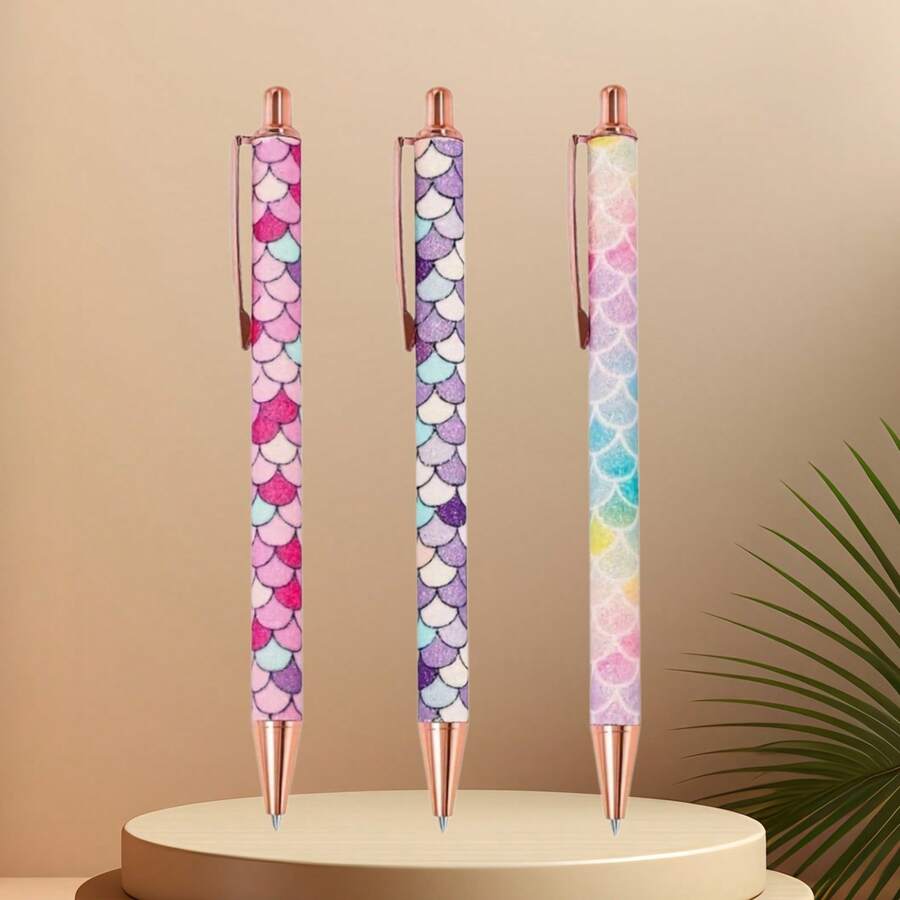 3pcs Vibrant Glitter Ballpoint Pens, Designed For Precise Writing. These Creative Retractable Metal Pens Are Suitable For Office Use, Gift-Giving, And Writing. - 3pcs - View 1