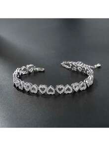 1pc Luxury Heart-Shaped Cubic Zirconia Adjustable Bracelet, Elegant Minimalist, High-End Sparkling Gift, Suitable For Women's Casual Vacation, Couples' Date Gift - Love Donation - View 6