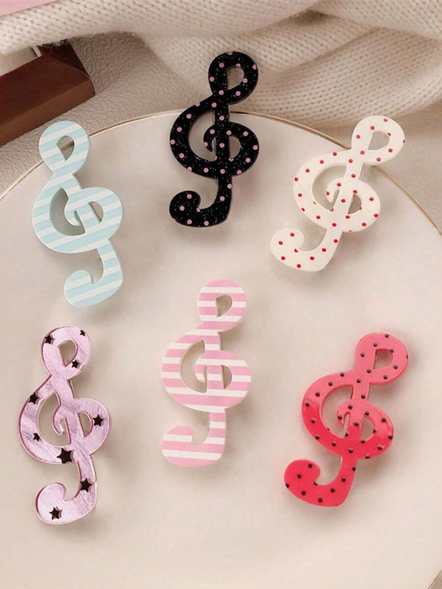 Set de 6 piezas de pasadores de pelo con diseño de lunares y notas musicales, pasadores de pelo de festival de música, accesorios de pelo únicos y divertidos, pasadores de pelo de nota de unicolor, lindos y dulces para niñas, pasadores de pelo de caimán a rayas para flequillo, decoraciones de pelo para regalos navideños, adecuados para fiestas y eventos - Multicolor - Ver 1