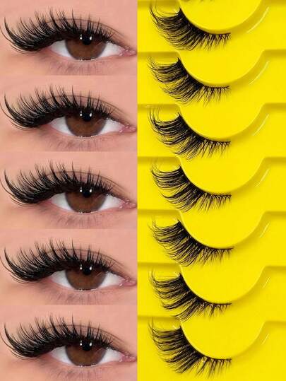 Asiteo 10对半眼睫毛，猫眼造型，自然拉长眼尾，蓬松柔软轻盈，3D仿貂毛，适合日常妆容，可重复使用，可修饰眼角，可重复佩戴
