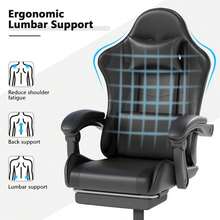 Gaming Chair With Headrest And Lumbar Support, Ergonomic High Back Office Chair, Racing Style Executive Computer Desk Chair, Leather Adjustable Swivel Task Chair For Home Office (White) - Black - View 4