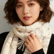 New Plaid Scarf For Women, Thick Warm Unisex Scarf, Korean Style Versatile Autumn/Winter,Beach,Holiday - Beige - View 4