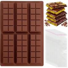 TYZ Silicone Deep Chocolate Bar Mold, Thick Square Mold For Stuffed Knafeh Pistachio Bars, Break Apart Candy Bar Molds With 100Pcs Storage Bags For Baking, DIY Dessert Making - 方形深膽鹼 - 查看 1