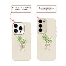 1pc TPU Material Fresh Clover Bow Design Phone Case Compatible With Iphone 17 Pro Max/17/16 Pro Max/15/13/12/11, S20 FE/A15/S24/A55, Note 11/Note 12/Note 13 Pro, Full Coverage Anti-Drop Soft Protective Phone Cover - White - View 7