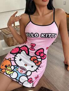 SANRIO 1 chiếc đầm Hello Kitty màu hồng, kiểu dáng đơn giản, dễ thương và thoải mái dành cho nữ. - Hồng - Xem 6