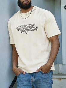 FRACTYR Men's Summer Casual Street Fashion Loose Retro Racing Double-Sided Graphic Print Round Neck Short Sleeve T-Shirt - Apricot - View 5