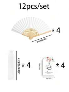 3-60支装优雅折叠手扇套装，包含感谢卡和礼品袋，新娘竹扇，是伴娘礼物、婚礼装饰、派对、活动和夏季配饰的理想之选。 - 彩色 - 查看 10