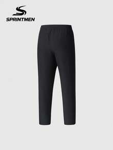 1pc Light Gray Men's Sports Pants, Cool & Comfortable Drawstring Elastic Waist Casual Cropped Pants, Polyester Material, Lightweight & Breathable, Casual Sports Style, Machine Washable, Summer Boyfriend Style, Essential For Running, Fitness, Commuting - Black - View 6
