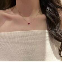 1pc Red Zirconia Heart Necklace, Luxury Niche Design, Minimalist Versatile Choker Necklace, Suitable For Daily Wear, Gift - Multicolor - View 3