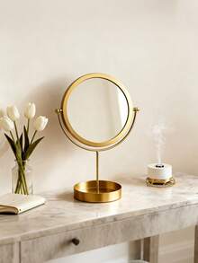 1PC Exquisite Nordic Light Luxury Style Desktop Vanity Mirror, Oval, Round Optional, Creative Metal Frame, Bottom With Storage Tray, Can Place Lipstick, Cosmetics, Jewelry, Jewelry, Perfume, Makeup Brush, Aromatherapy Products, Etc. - Multicolor - View 9