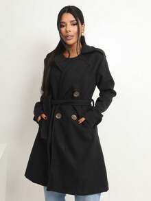 Women's Overcoat, Elegant, Fitted Winter La Batida Style - 黑色 - 查看 11