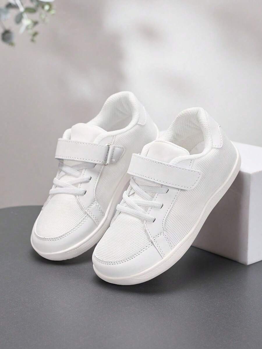 Children's Fashionable Solid Color Leather Casual Sneakers, Non-Slip, Durable, Comfortable, Soft Running Shoes, 1 Pair Suitable For Little Girls Outdoor Leisure Sports Shoes - White - View 1
