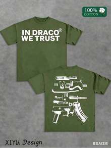 1pcsA High-Quality Men's Street T-Shirt, Which We Trust In Draco, Is Printed On Both Sides Of Firearms, A Must-Have Fashion Item For Inspirational Men, A Men's T-Shirt With Round Neck And Short Sleeves, Cotton Casual, Loose And Versatile, And A Must-Have For Outdoor Sports. 2025180gfunny Graphic Tees, Men's T-Shirt, Summer Tops - 橄欖綠 - 查看 4