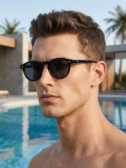 男士塑料全框圆形休闲简约时尚眼镜，适合日常通勤、搭配服装、摄影、户外度假，也是一份很棒的返校礼物，完美适用于万圣节、圣诞节、复活节、情人节、独立日、感恩节、新年等节日。