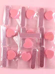 Kit de herramientas de manicura rosa: 2 piezas/5 piezas/10 piezas/20 piezas que incluye lima de uñas mini, buffer de esponja con forma de corazón, palito de cristal, perfecto para pulir joyas y decoración de uñas DIY - Rosa - Ver 6