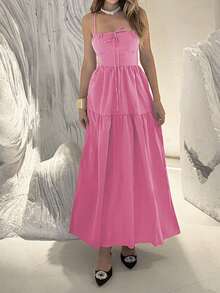 WOWDARK Summer Spaghetti Strap Backless A-Line Dress, Sexy Party Cocktail Dress For Women, Suitable For Carnival, Dates, Gatherings, Parties, Travel, Vacation, Beach And Other Occasions - Pink - View 4