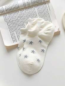 5双装女士夏季休闲袜，星形印花防滑透气短袜，时尚袜子 - 彩色 - 查看 6