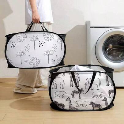 1pc Cartoon Mesh Foldable Laundry Basket, 3-Sided Breathable Dirty Clothes Storage Bin, Suitable For Nursery, Dorm, Bathroom, Collapsible (Floral Pattern Placement May Vary)