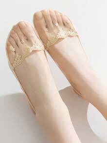 chuanwa（2） 1/5/10 Pairs Women's Transparent Lace Embroidered Low-Cut Forefoot Invisible Liner Socks, Soft Breathable Casual Boat Socks - Multicolor - View 15