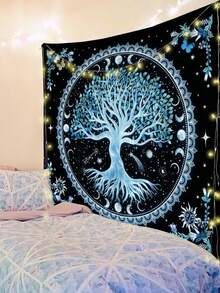 1pc Bohemian Style Tree Of Life Printed Tapestry, Modern Polyester Square Decorative Wall Hanging Suitable For Living Room And Bedroom - Multicolor - View 5