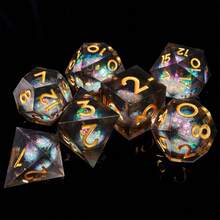 7pcs Set Liquid-Filled Translucent Dual-Color Glitter Dice Set, With Sharp Edges - Cosmic Design, Ideal For Role-Playing Games And Board Games, Perfect For Halloween And Christmas Gifts - Multicolor - View 7