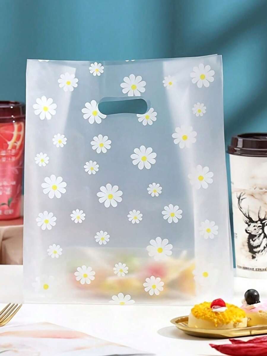 50 túi Daisy 4 ngón - Túi đựng thực phẩm - Túi đựng trái cây trộn salad - Túi đựng bánh mang đi - Túi quà tặng - Túi có quai xách - Nhiều màu - Xem 1